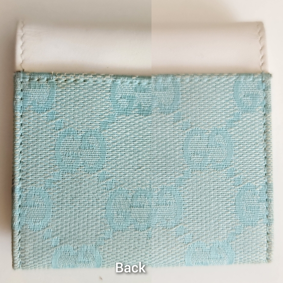 PC: Gucci EUC++ Blue Monogram Canvas & White Leather Flap Over Card Case (W123) - Picture 7 of 11